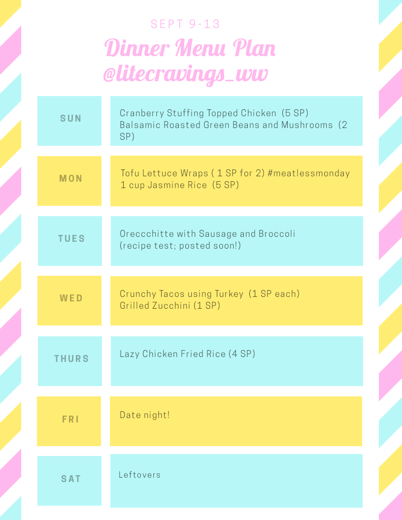 Menu Plan Sept 9-13 - Lite Cravings