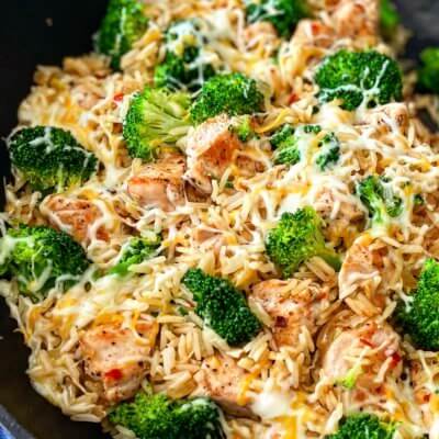 Cheesy Broccoli and Chicken Rice Skillet